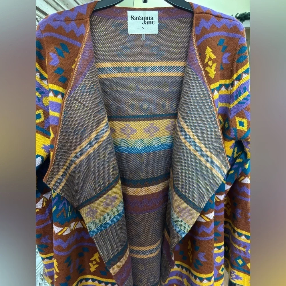 Savanna Jane Boho Western Country Aztec Oversized Cardigan Sweater Size Small